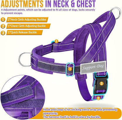 SlowTon No Pull Dog Harness - Heavy Duty Dog Harness and Leash Set for Medium Large Dogs, Reflective Tactical Harness with Soft Padded and Front Clip for Easy Walk and Training (PU, M)