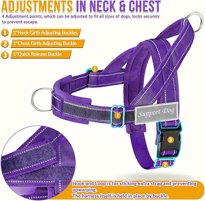 SlowTon No Pull Dog Harness - Heavy Duty Dog Harness and Leash Set for Medium Large Dogs, Reflective Tactical Harness with Soft Padded and Front Clip for Easy Walk and Training, (PU, XL)