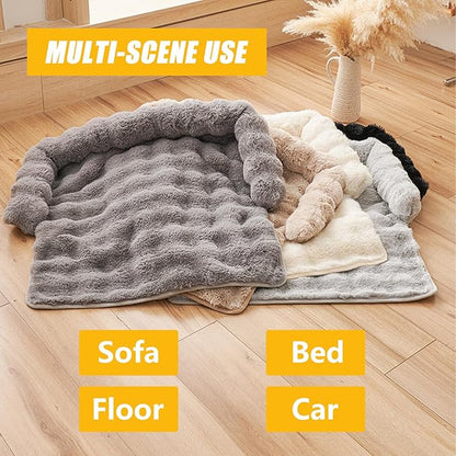 Calming Dog Bed for Couch, 29.5 x 29.5 inch, Non-Slip Rabbit-Velvet Dog Sofa Mat for Furniture Protector, Perfect for Small, Medium Dogs and Cats (Black)