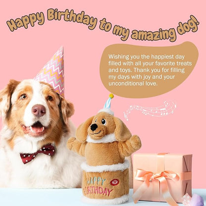Fuzzwoof Birthday Cake Dog Toy, Singing and Dancing Birthday Songs, Interactive Dog Toys, Plush Stuffed Puppy Toys with Echo Function Feature, Happy Birthday Gift for Dogs