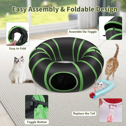 Interactive Cat Toy with Motorized Ball & Collapsible Tunnel - Fast Rolling Motion-Activated, Hide & Seek Puzzle Game for Indoor Adult Cats & Kittens, Stimulating Hunting Self Play Boredom Buster