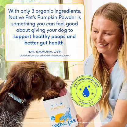Native Pet Pumpkin for Dogs - Organic Powder Pumpkin Puree Dog Food Toppers -Rich in Fiber Supplement Powder Helps with Digestion, Nutrient Absorption, Diarrhea, Constipation & Upset Stomach-60 Scoops
