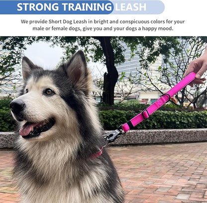 Strong Heavy Duty Dog Leash - Adjustable 15"-18" Reflective Nylon Training Leash with Padded Handle & Frog Clip, Traffic Control for Large Medium Dogs No Pull Walking Hot Pink
