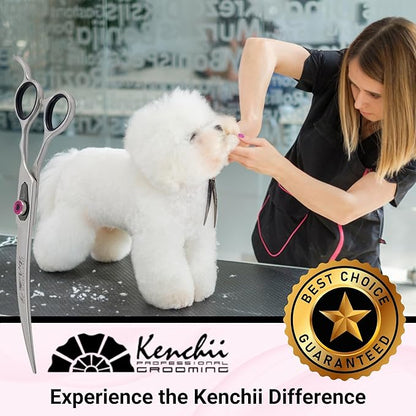 Kenchii Love Dog Grooming Scissors, 8 Inch Curved Shears, Dog Scissors for Grooming, Professional Pet Grooming Scissors, Ergonomic & Comfortable