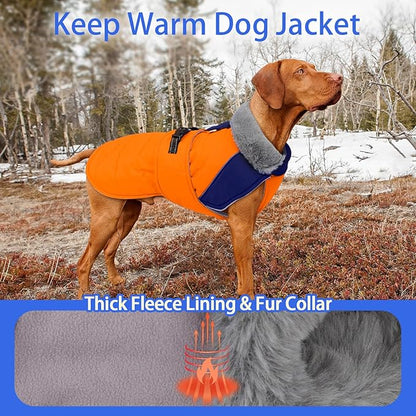 MIGOHI Thermal Large Dog Fleece Jacket - Rainproof Coat for Large Dogs, Thick Dog Winter Coat,Snow Jacket for Dogs Windproof for Hunting Camping,Windy Chilly Days,Doberman,Great Dane,3XL,Orange