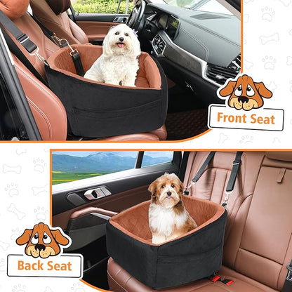 NEEZUKAR Dog Car Seat for Small Medium Dogs,Detachable Washable Dog Booster Seat Under 30lbs, Pet Car Seats Travel Bed with Storage Pockets and Safety Belt(Black/Z)