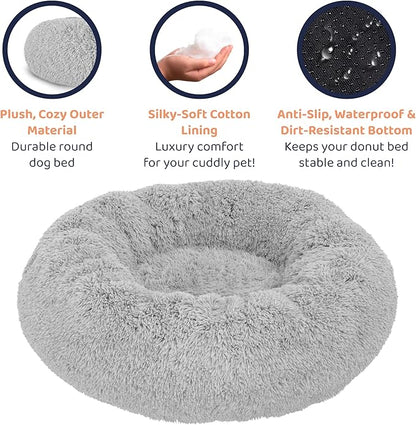 Donut Dog Bed - Premium Comfort for Anxiety Relief - Fluffy & Calming Design with Ultra-Plush Support | Cozy Round Dog Bed with Super Soft Circle Style (Grey, X-Large)