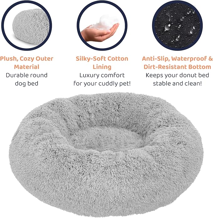 Donut Dog Bed - Premium Comfort for Anxiety Relief - Fluffy & Calming Design with Ultra-Plush Support | Cozy Round Dog Bed with Super Soft Circle Style (Grey, Medium)