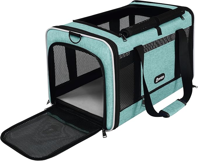GAPZER Cat Carrier 18"x11"x11" TSA Approved Ventilated Top Open Softsided Pet Air Travel Bag, Small Animal Basic Crate Shih Tzu Dog Kennel Carry Case, 4-Mesh-Side Kitty Carry on up to 20lbs Teal