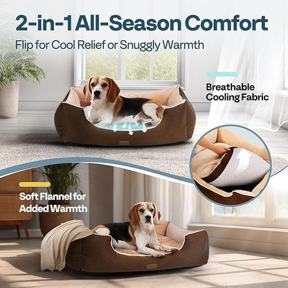 Orthopedic Dog Bed for Large Sized Dogs with Removable Washable Cover, Waterproof Lining & Non-Slip Base, Pet Dogs Couch Sofa with Extra Thick Dual-Layer Interior Padding, 36", Brown
