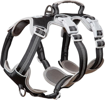 Huntboo Escape Proof Dog Harness, Escape Artist Harness, Reflective Harness with Padded Handle, Breathable, Durable, Adjustable Vest for Medium Dogs Walking, Training, and Running Gear (Black,XL)