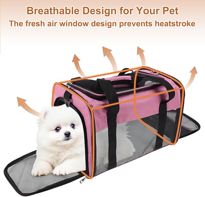 RENEWREVITAL Pet Carrier, Breathable Mesh Design, Soft Cat Carrier with Shoulder Strap, Comfortable Travel Solution, Pink
