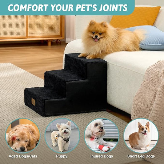 COZY KISS Dog Stairs for Small Dogs, 3 Tier Pet Stairs for Couch, 13.5" H Non-Slip Dog Steps for Old Cats, Puppy, Small Dogs, 15.7x17.7x13.5 inch, Black