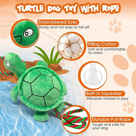 Large Turtle Dog Toys: Squeaky Dog Toys for Aggressive Chewers - Interactive Rope Tug of War Dog Toy - Puppy Chew Toy for Small/Meduim/Large Breeds