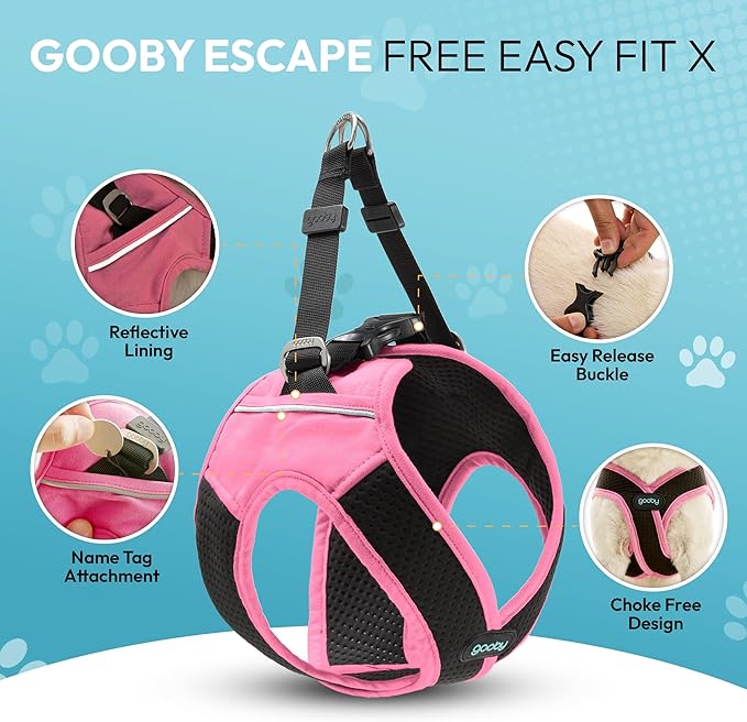 Gooby Escape Free Easy Fit X Step in Dog Harness - Flamingo Pink, Small