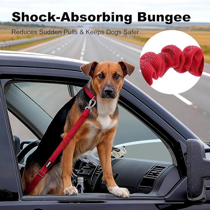 APakBak Dog Seat Belt for Car, Adjustable Dog Car Harness Seatbelt for Small Medium Large Dogs, Heavy Duty Travel Safety Restraint with Locking Aluminum Hook & Reflective Nylon Strap, Red