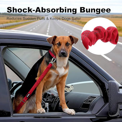 APakBak Dog Seat Belt for Car, Adjustable Dog Car Harness Seatbelt for Small Medium Large Dogs, Heavy Duty Travel Safety Restraint with Locking Aluminum Hook & Reflective Nylon Strap, Red