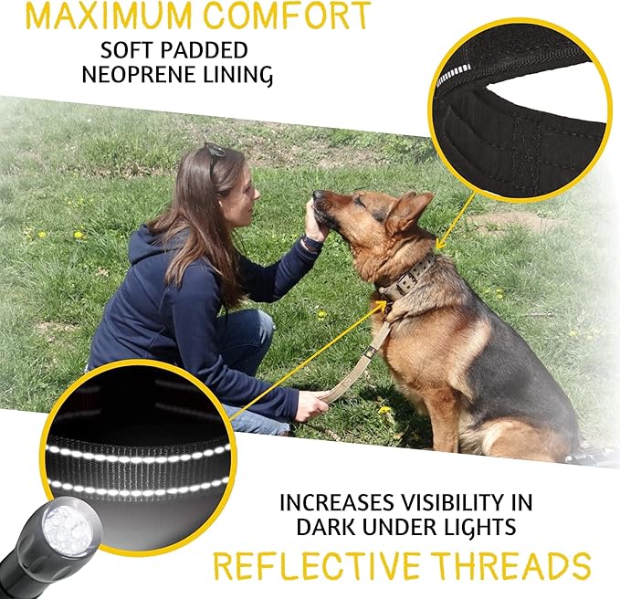 ADITYNA Heavy Duty Dog Collar for Medium Dogs - Reflective Black Collar with Handle for Training, and Walking - Wide, Thick, Tactical, Soft Neoprene Padded
