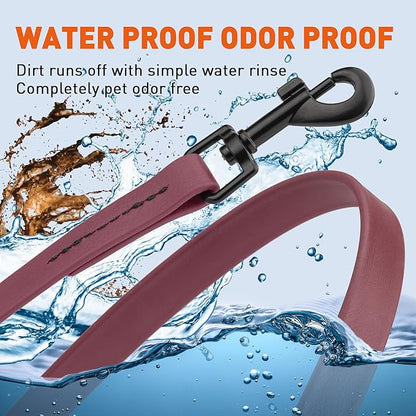 Dogline Biothane Waterproof Dog Leash Strong Coated Nylon Webbing with Black Hardware Odor-Proof Easy to Clean High Performance for Small or Large Dogs Made in USA 4 or 6 ft Lead, Merlot Burgundy
