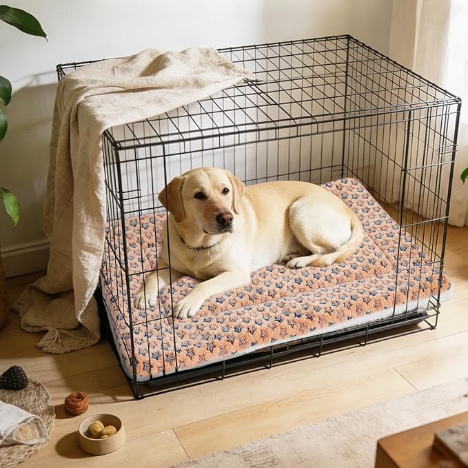 Mora Pets Dog Bed Crate Pad Ultra Soft Pet Bed with Cute Star Print Washable Crate Mat for Large Medium Small Dogs Reversible Fleece Dog Crate Kennel Mat Cat Bed Liner 35 x 22.8 inch Brown