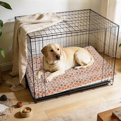 Mora Pets Dog Bed Crate Pad Ultra Soft Pet Bed with Cute Star Print Washable Crate Mat for Large Medium Small Dogs Reversible Fleece Dog Crate Kennel Mat Cat Bed Liner 35 x 22.8 inch Brown