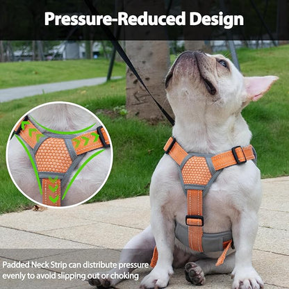 Huntboo Escape Proof Dog Harness, Escape Artist Harness, Reflective Dog Harness with Handle, Durable,Adjustable Vest for Small Medium Large Dogs Walking, Training, and Running Gear(Orange,M)