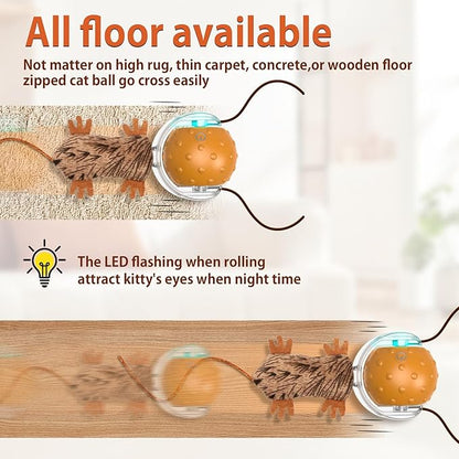 Oxawo Cat Toys Interactive Self Rolling Cat Balls with Mouse Tails Automatic Moving Fast on Carpet, Rechargeable & Motion Activated