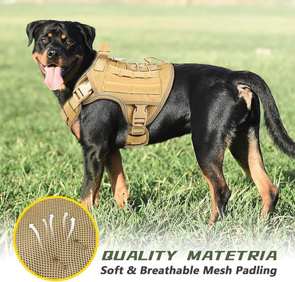 WINGOIN Tactical Dog Harness for Medium Dogs, Heavy Duty No Pull Dog Harness with Handle, Adjustable Reflective Military K9 Pet Vest for Pitbull, Female, Male, Walking, Training, Hunting, Khaki (M)