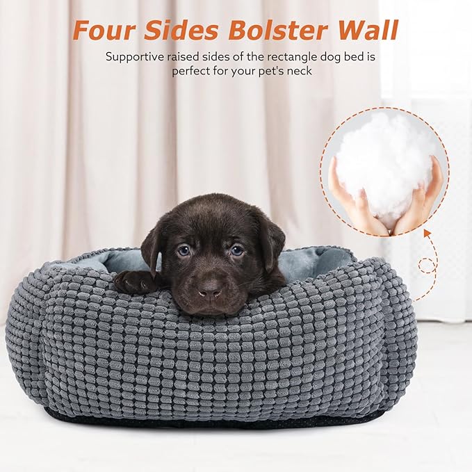 MIXJOY Dog Beds for Medium Dogs Washable, Rectangle Pet Bed Medium Size Dog, Orthopedic Sleeping Pet Sofa Bed, Soft Calming Cat Beds for Indoor Cats, Anti-Slip Bottom with Multiple Size (25'', Grey)