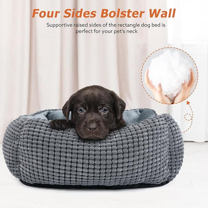 MIXJOY Dog Bed for Large Medium Small Dogs, Rectangle Washable Sleeping Puppy Bed, Orthopedic Pet Sofa Bed, Soft Calming Cat Beds for Indoor Cats, Anti-Slip Bottom with Multiple Size (30-Large, Grey)