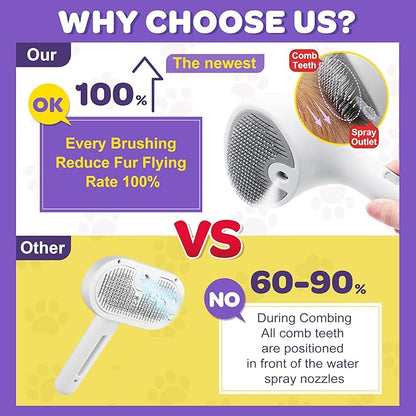PawsMedal Pet Spray Grooming Brush Cat Brushes Cat Hair Removal Products Cat Shedding Tools Self Cleaning Ergonomic Grip for Short Long Haired Pets Help with matted Fur Rechargable Comb Mist
