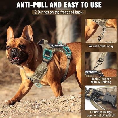 MOOGROU Tactical Dog Harness and Leash Set Medium Sized Dog,Heavy Duty No Pull Service Dog Vest and 10 Patches with Dog Seat Belt,Reflective Adjustable Pet Harness for Training Walking Hiking Camo M