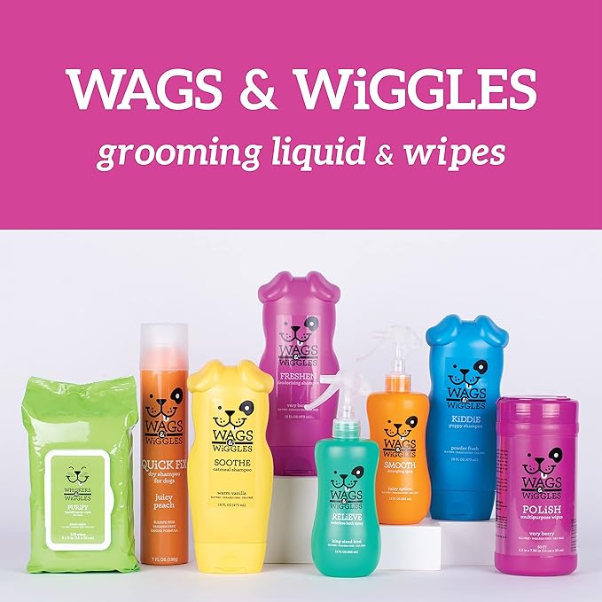 Wags & Wiggles Polish Multipurpose Wipes for Dogs, Very Berry Scent - Scented Dog Wipes Clean & Condition Your Dog's Coat Without A Bath, 100 Count