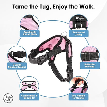 No Pull Reflective Adjustable Dog Harness with Handle- Comfortable Soft All Weather Mesh, Easy On Puppy Harness for Small Medium and Large Dogs (Pink) XX-Small