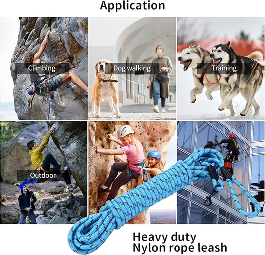 Long Dog Leash for Training 15Ft-Reflective Nylon Rope with Swivel Hook-Recall Agility Lead for Large Small Medium Dogs Outside Walking Hiking-Sky Blue Diam 1/2"