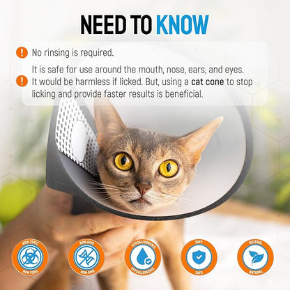 Cat Wound Care Spray with Silver – Wounds, Rashes, Hot Spots, Itch, Scratching, Irritation, Bites & Burns – Use a Cat Cone to Prevent Licking – Safe Formula – 4 Oz