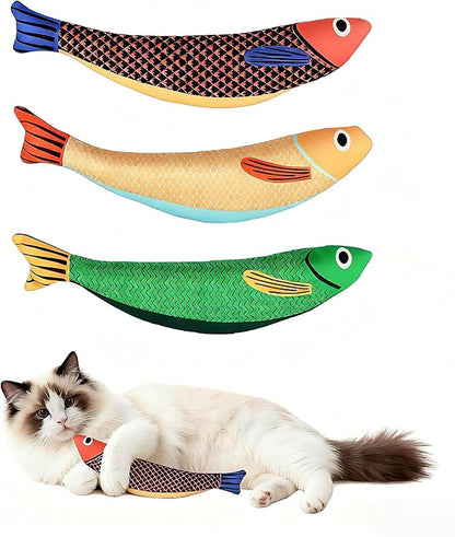Honwang Cat Toys Indoor Games Cat Toys Fish-Shaped Toy with Bell Suitable for Solo Play Durable Cat Supplies for Multiple Cats 3-Piece Set