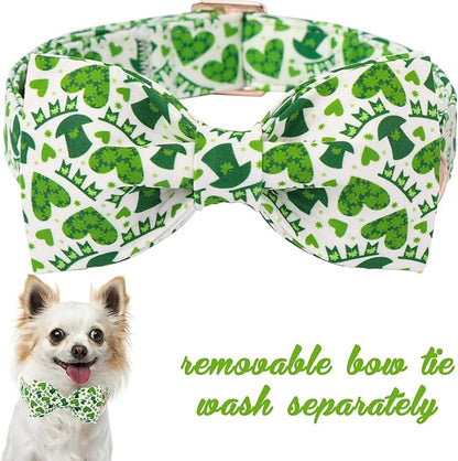 Unique Style Paws St. Patrick's Dog Collar with Bow Lucky Magic Hat Cotton Puppy Collars Navigation Wedding for Small Medium Large Dogs