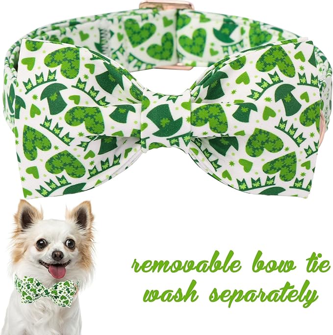 Unique Style Paws St. Patrick's Dog Collar with Bow Lucky Magic Hat Cotton Puppy Collars Navigation Wedding for Small Medium Large Dogs