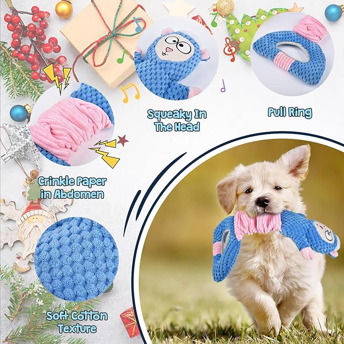 Dog Squeaky Toys, Sheep Crinkle Plush Stuffing Dog Toys for Puppy Teething，Tug of War Dogs Toy to Keep Them Busy for Small, Medium and Large Dogs (Blue)