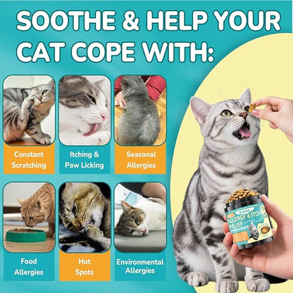 Woyamay Cat Allergy Relief for Cats, 500 Crunchy & Creamy Anti-Itch and Immunity Chews for Itchy Skin, Paws, Eyes, Ears| Stop Licking & Scratching, Supports Seasonal Itching, Chicken Flavor