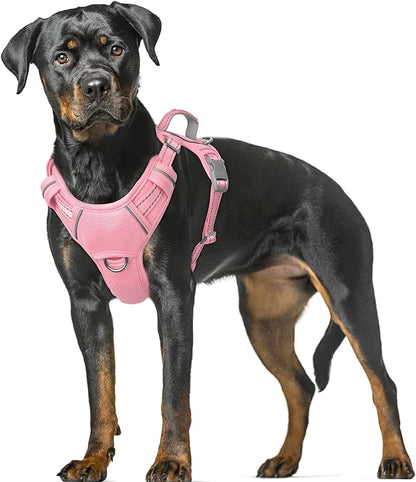 BARKBAY No Pull Dog Harness Large Reflective Dog Harness with Front Clip and Easy Control Handle for Walking Training Running with ID tag Pocket(Baby Pink,XL)