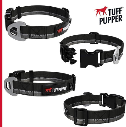 Tuff Pupper Heavy Duty Dog Collar | Reflective with Aluminum D-Ring Leash Clip | Separate Dog ID Tag Attachment | Easy Sizing for All Breeds