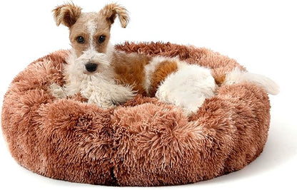 NOYAL Calming Donut Dog Bed for Small to Medium Dogs & Cats - Plush Faux Fur Anti-Anxiety Pet Bed with Machine Washable Cover & Non-Slip Base