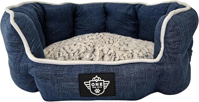 One for Pets Snuggle Pet Bed,Dog Bed, Cat Bed, Removable Washable Octagon Cuddle Bed,Anti Anxiety (Blue, Large (30 Inch))