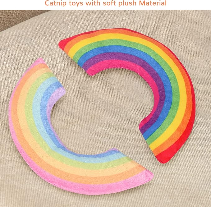 ETEKYER Catnip Toys for Indoor Cats Kitten, Kitty Toys Rainbow Cat Kicker Pillow 2Pcs, Interactive Fun Cat Nip Chew Teeth Cleaning Toys for All Pet Breed