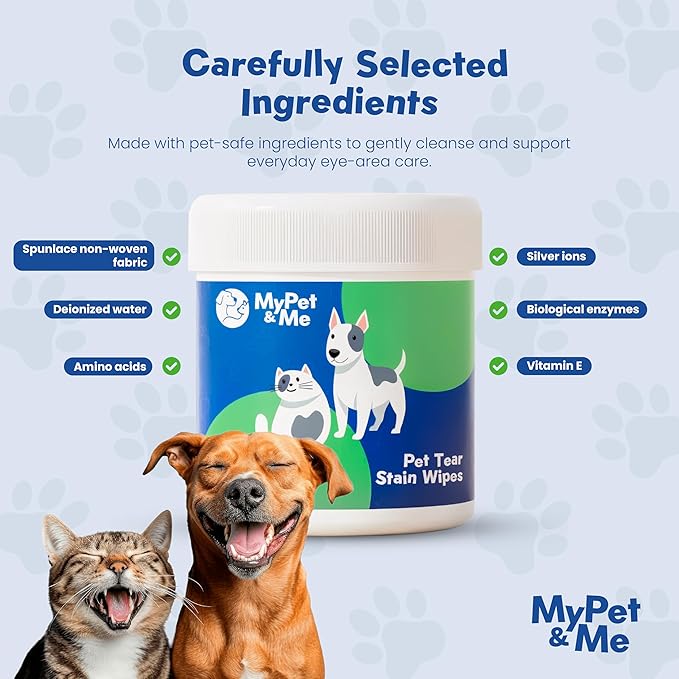 My Pet & Me Dog Eye Wipes & Cat Eye Wipes – 120 Ct | Pet Eye Wipes Tear Stain Remover | Natural Plant-Based, Hypoallergenic & Fragrance-Free Wipes for Dirt, Discharge & Complete Daily Eye Care