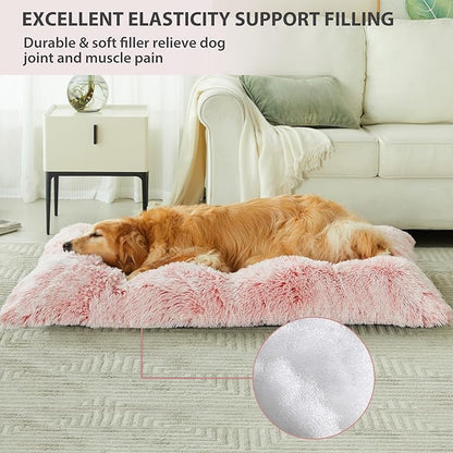 BFPETHOME Dog Beds for Large Dogs, Plush Kennel Pad - Fluffy Cozy &Ease Anxiety, Washable Dog Mats with Anti-Slip, 42(41 x 27 inch), Pink