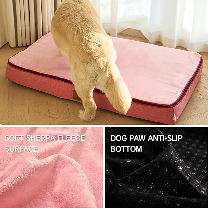 LIORCE Orthopedic Memory Foam XXL Dog Bed - 6" Thick Beds for Extra Large Sized Dog - Waterproof Removable Washable Cover & Wrap-Around Zipper - Ultimate Comfort & Easy Maintenance, Pink
