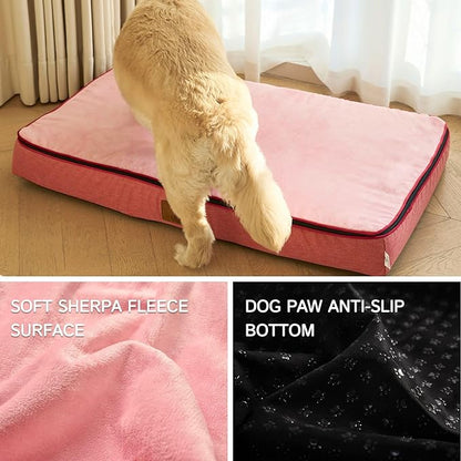 LIORCE Orthopedic Memory Foam XXL Dog Bed - 6" Thick Beds for Extra Large Sized Dog - Waterproof Removable Washable Cover & Wrap-Around Zipper - Ultimate Comfort & Easy Maintenance, Pink
